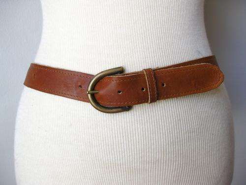 VINTAGE GENUINE LEATHER BROWN TAN BRASS BUCKLE LADIES BELT