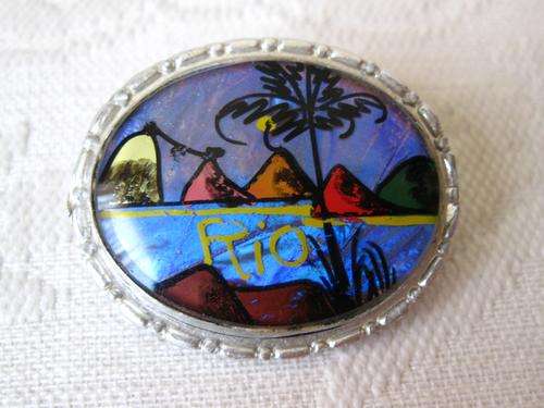 GENUINE MORPHO BUTTERFLY WING VINTAGE RIO SILVER BROOCH PIN