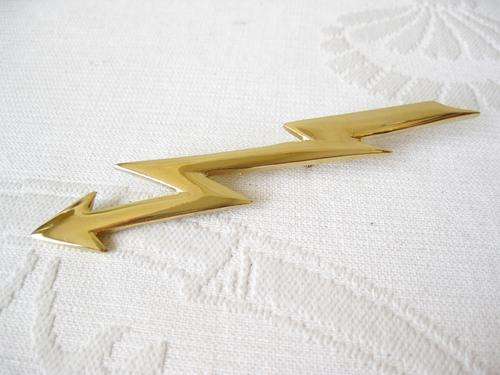 VINTAGE GOLD PLATED LARGE LIGHTNING BOLT ARROW BROOCH PIN