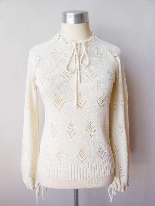 VINTAGE BERMAN INTERNATIONAL CREAM KNIT JERSEY LONG SLEEVE TOP - SIZE M