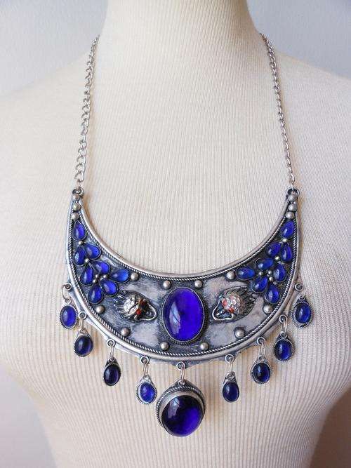 TIBETAN SILVER BLUE STONE COLLAR CHAIN NECKLACE