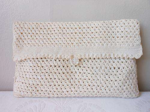 *CLEARANCE SALE* VINTAGE CROCHET CREAM KNIT CLUTCH COSMETIC MAKEUP BAG PURSE