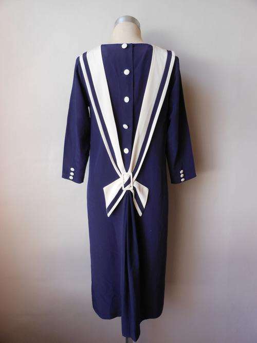 *CLEARANCE SALE* VINTAGE SAILOR STYLE NAVY BLUE WHITE COCKTAIL DRESS - SIZE 12