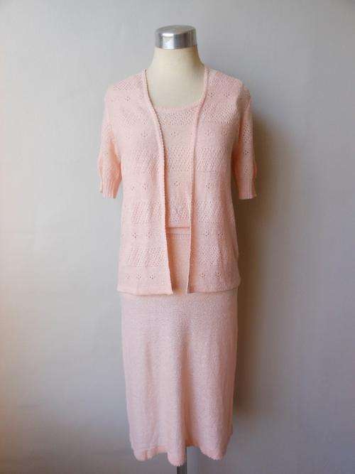VINTAGE KNIT JERSEY DRESS WITH CARDIGAN TWO PIECE - SIZE S