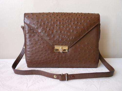 *SALE* *GENUINE OSTRICH SKIN* CORBEAU VINTAGE BROWN LEATHER SHOULDER BAG HANDBAG