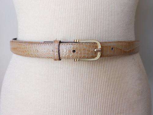 VINTAGE GENUINE LEATHER CROCODILE PRINT CREAM BROWN LADIES WAIST BELT - MADE IN ITALY