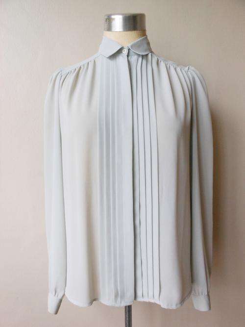 VINTAGE TAUPE GREY PLEATED BLOUSE TOP SHIRT - SIZE 10