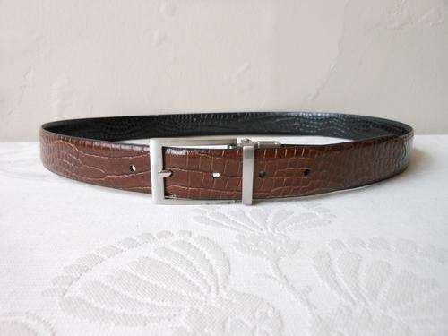MEN'S LEATHER REVERSIBLE CROCODILE BROWN BLACK BELT
