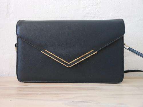 VINTAGE NAVY BLUE GENUINE LEATHER SLING MESSENGER BAG HANDBAG