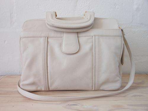 GENUINE LEATHER VINTAGE CHRISTINS CREAM BEIGE SHOULDER BAG HANDBAG
