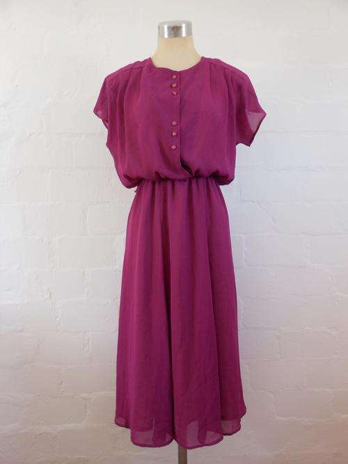 VINTAGE PURPLE PLEATED DRESS TOP BLOUSE TWO PIECE - SIZE 12