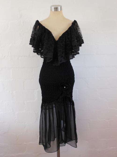 *SALE* *KAREN OKADA FOR DAVID HOWARD* CLIMAX DESIGNER BLACK LACE COCKTAIL EVENING DRESS - SIZE 8