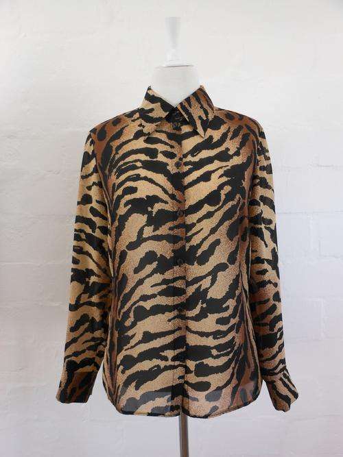 OASIS ANIMAL PRINT RETRO STYLE LONG SLEEVE BLOUSE SHIRT TOP - SIZE 12