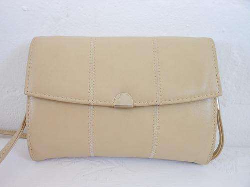 VINTAGE GENUINE LEATHER BEIGE CREAM SMALL SLING FLAP MESSENGER BAG HANDBAG