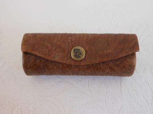 VINTAGE GENUINE LEATHER BROWN TAN LIPSTICK HOLDER CASE