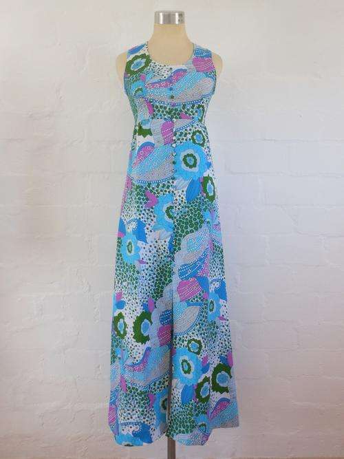 *CLEARANCE SALE - 66% OFF* VINTAGE FLORAL PRINT SLEEVELESS MAXI LONG SLIT DRESS - SIZE 6