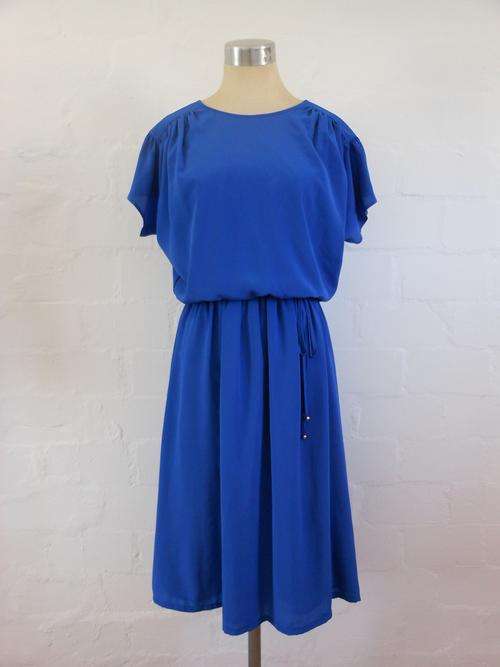 VINTAGE KRESIV ROYAL BLUE ELASTIC DAY DRESS - SIZE 12