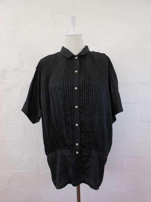 VINTAGE OVERSIZE BLACK PLEATED SHIRT TOP BLOUSE - SIZE 10