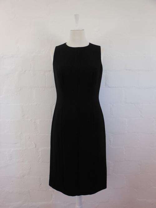 *GIORGIO ARMANI* LE COLLEZIONI DESIGNER BLACK WOOL FITTED COCKTAIL DRESS - SIZE 12