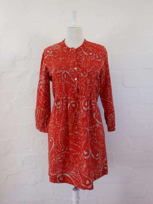 RICHARDS 100% LINEN ORANGE BLUE TIE WAIST PAISLEY PRINT SHIRT DRESS TOP - SIZE 16/ 18