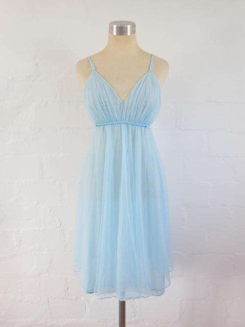 *NEW YEAR SALE - 50% OFF* VINTAGE BLUE BABYDOLL TWO PIECE NIGHTIE BED JACKET LINGERIE SET - SIZE XS
