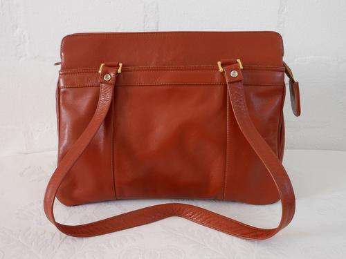 VINTAGE LA BORSA GENUINE LEATHER BROWN TOTE SHOULDER BAG HANDBAG