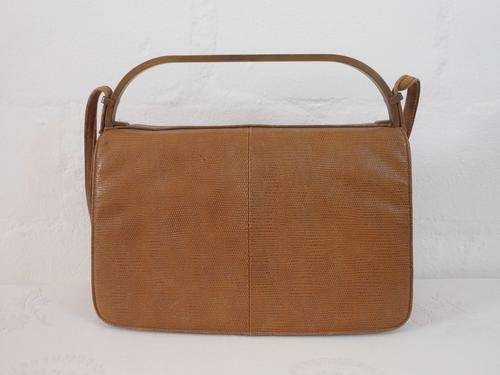VINTAGE STUTTAFORDS LIZARD PRINT GENUINE LEATHER BROWN TAN SHOULDER BAG HANDBAG PURSE