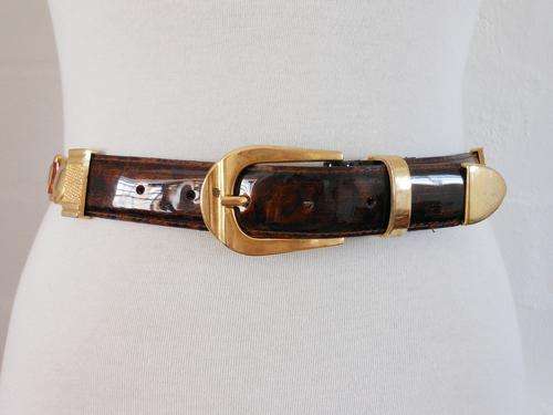 VINTAGE GOLD TORTOISE SHELL BROWN PATENT LADIES BELT