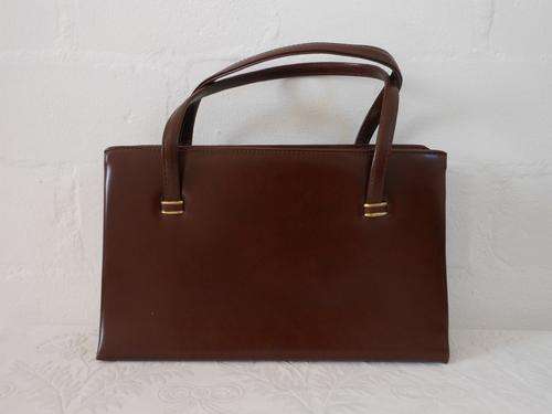 VINTAGE CAMEO BROWN FAUX LEATHER VINYL LARGE KELLY STYLE BAG HANDBAG