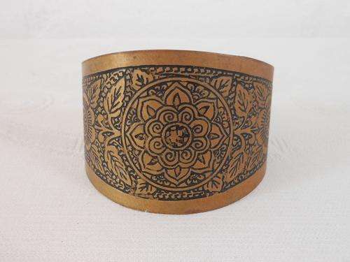 VINTAGE BRASS FLORAL EMBOSSED PATTERNED CUFF BANGLE BRACELET