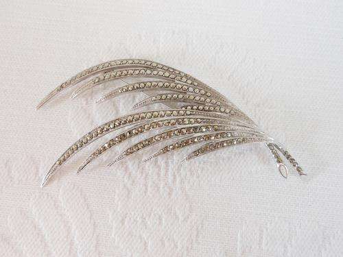 *STERLING SILVER* MARCASITE SIGNED VINTAGE LARGE LEAF BROOCH PIN