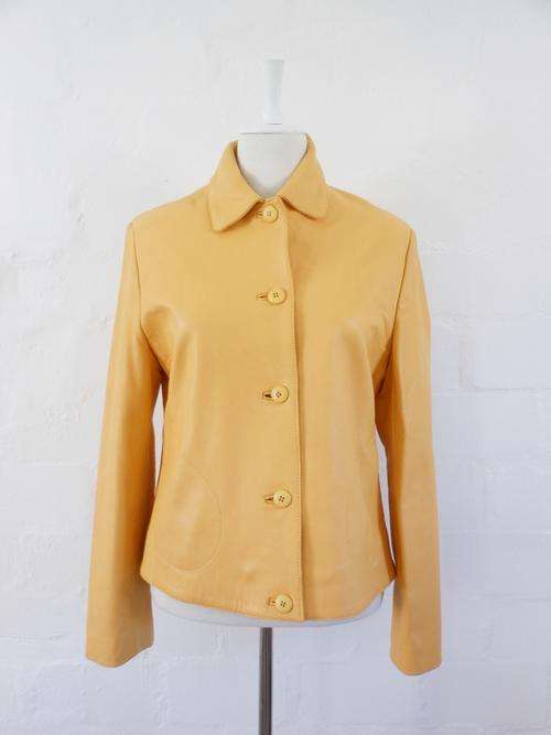 GENUINE LEATHER *CONSTANZA DI TRENTO* DESIGNER YELLOW LADIES JACKET - SIZE LARGE