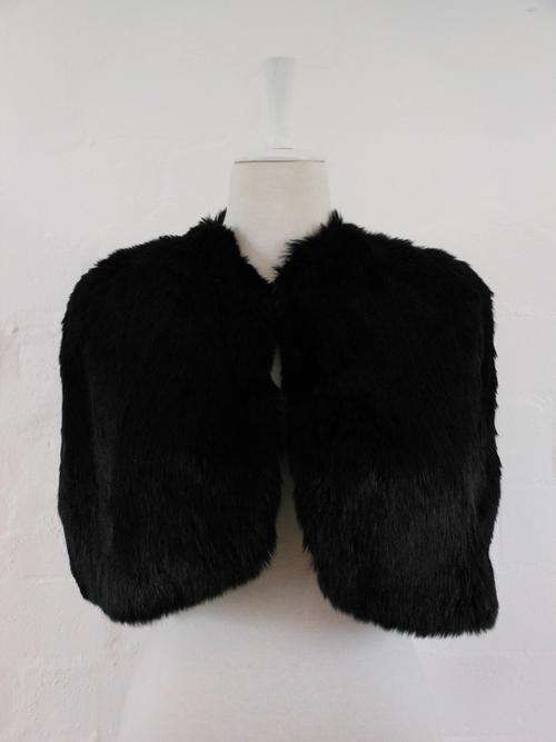 *END SEASON SALE* VINTAGE REAL FUR BLACK BROWN WRAP CAPE SHRUG STOLE - SIZE MEDIUM