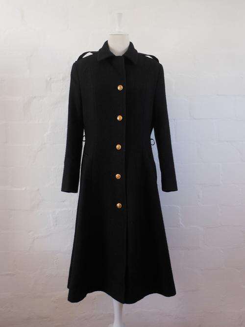 VINTAGE *NEW WOOL* BLACK LONG LADIES WINTER COAT JACKET - SIZE LARGE