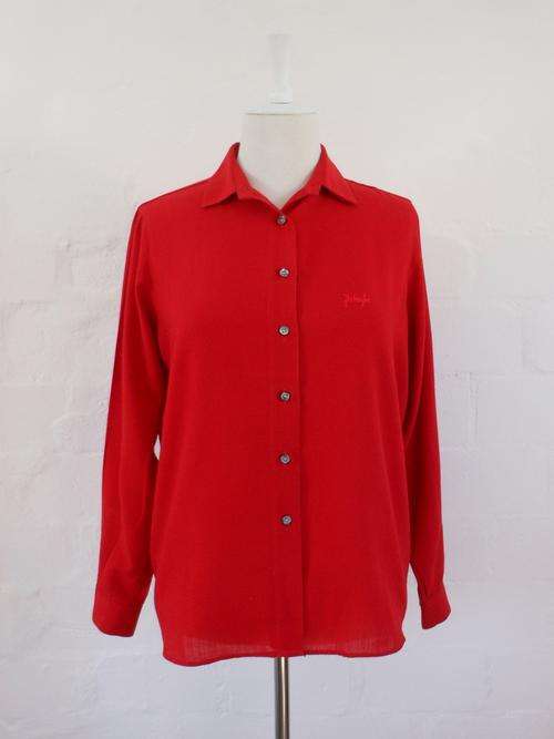 *PRINGLE* VINTAGE DESIGNER RED SLEEVE LADIES SHIRT TOP - SIZE 12