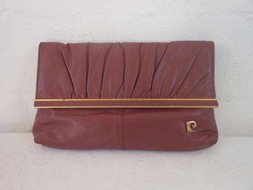*PIERRE CARDIN PARIS* DESIGNER VINTAGE GENUINE LEATHER PURPLE CLUTCH PURSE BAG