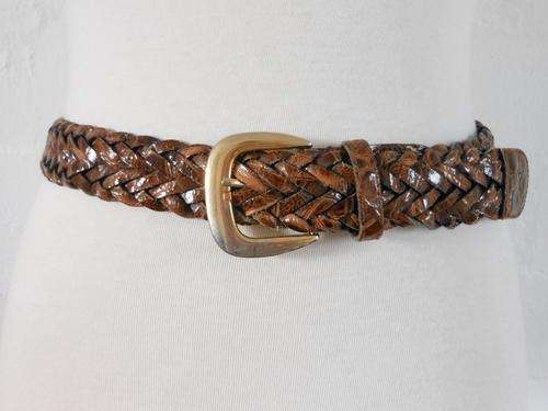 VINTAGE CROC PRINT GENUINE LEATHER BROWN WOVEN LADIES BELT