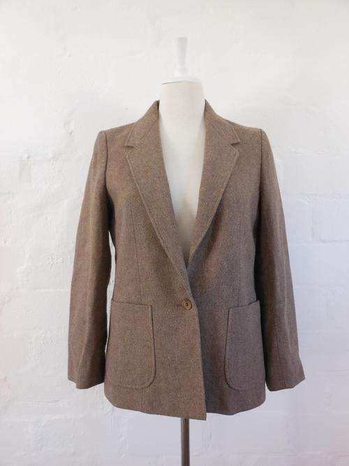 VINTAGE WOOL BROWN FITTED JACKET BLAZER - SIZE 10