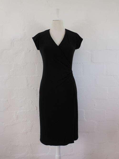 HIP HOP DESIGNER BLACK SHORT SLEEVE WRAP COCKTAIL DRESS - SIZE 10