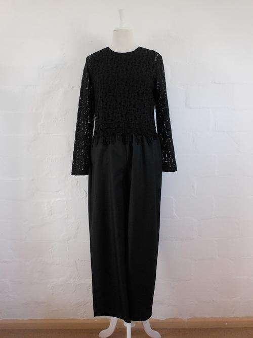 VINTAGE LACE BLACK LONG SLEEVE ONE-PIECE CATSUIT JUMPSUIT - SIZE 8/ 10