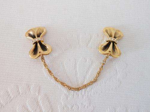 VINTAGE BOWKNOT RHINESTONE GOLD PLATED CHAIN SWEATER GUARD