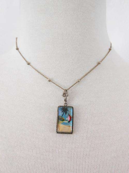 VINTAGE STERLING SILVER REAL BUTTERFLY WING PENDANT CHAIN NECKLACE - ENGLAND