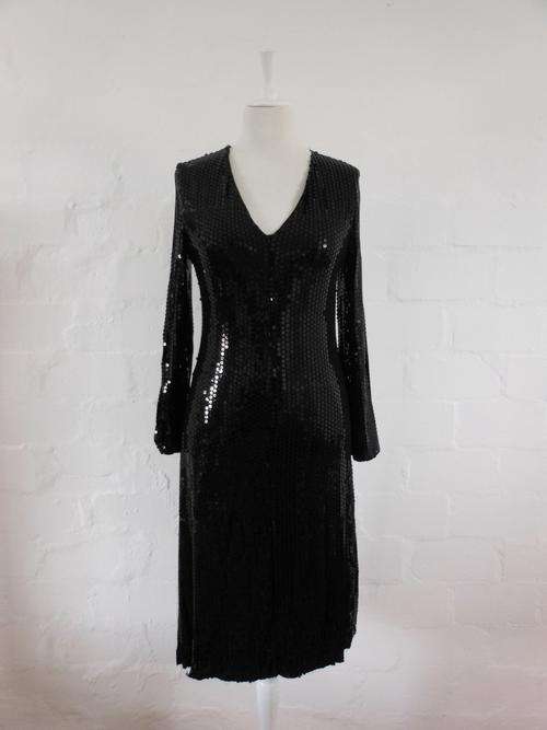 BLACK SEQUINED LONG SLEEVE COCKTAIL EVENING DRESS - SIZE 12