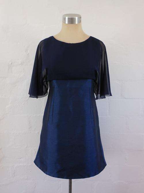 *END SEASON SALE - 50% OFF* *HANS ZERWICK* DESIGNER NAVY BLUE SILK COCKTAIL EVENING DRESS - SIZE 6