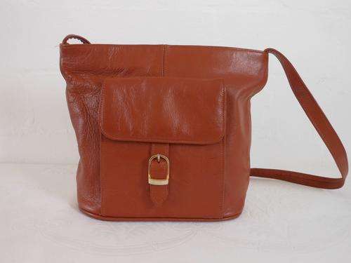 VINTAGE GENUINE LEATHER BROWN BUCKET SHOULDER HANDBAG BAG