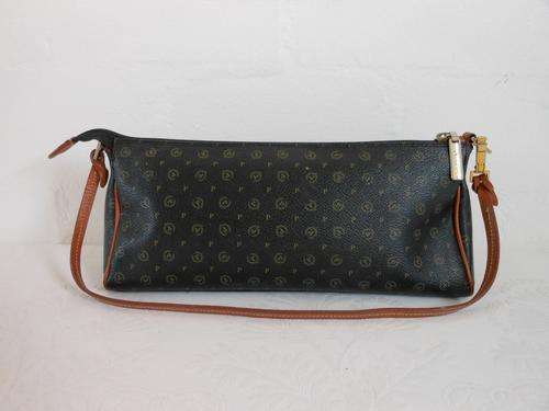 *POLLINI* DESIGNER VINTAGE GENUINE LEATHER CANVAS SHOULDER BAG HANDBAG - MADE IN ITALY