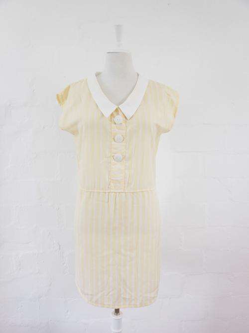 *CLEARANCE SALE - 30% OFF* VINTAGE YELLOW WHITE STRIPED SHORT SLEEVE DAY DRESS - SIZE 12