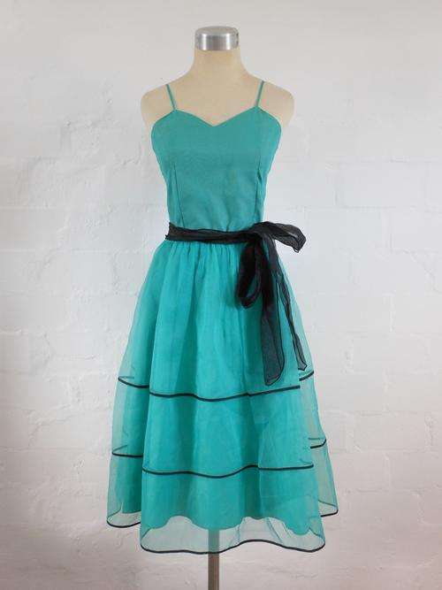 VINTAGE GREEN BLACK SWEETHEART COCKTAIL FORMAL PARTY PROM DRESS - SIZE 6