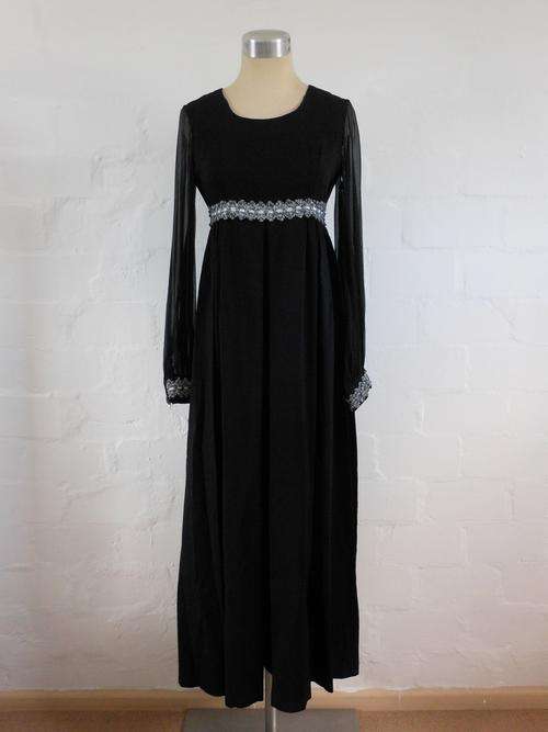 *MID-YEAR SALE - 50% OFF!* VINTAGE BLACK SILVER SHEER SLEEVES CATSUIT JUMPSUIT DRESS - SIZE 8