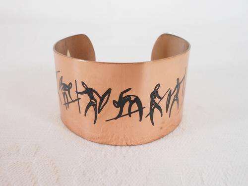 VINTAGE SAN TRIBAL CAVE DRAWING COPPER CUFF BRACELET BANGLE